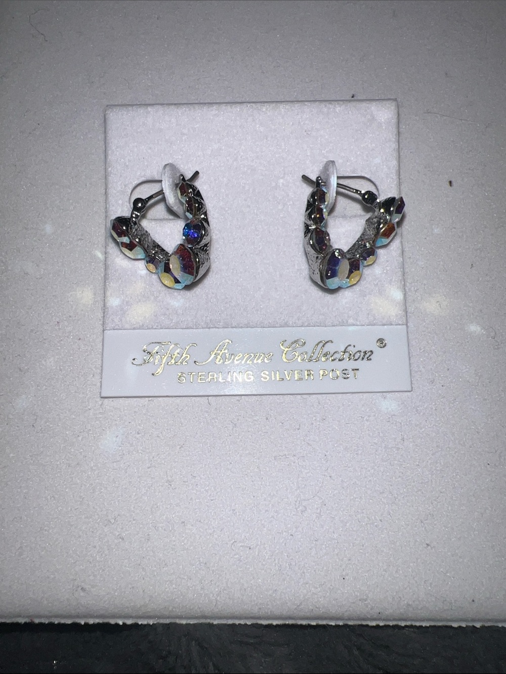 Silver Aurora Crystal Hoop Earrings - Iridescent